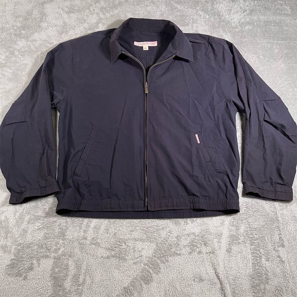 London Fog‎ Jacket Men's Size Large Black Windbreaker Zip Front Casual
